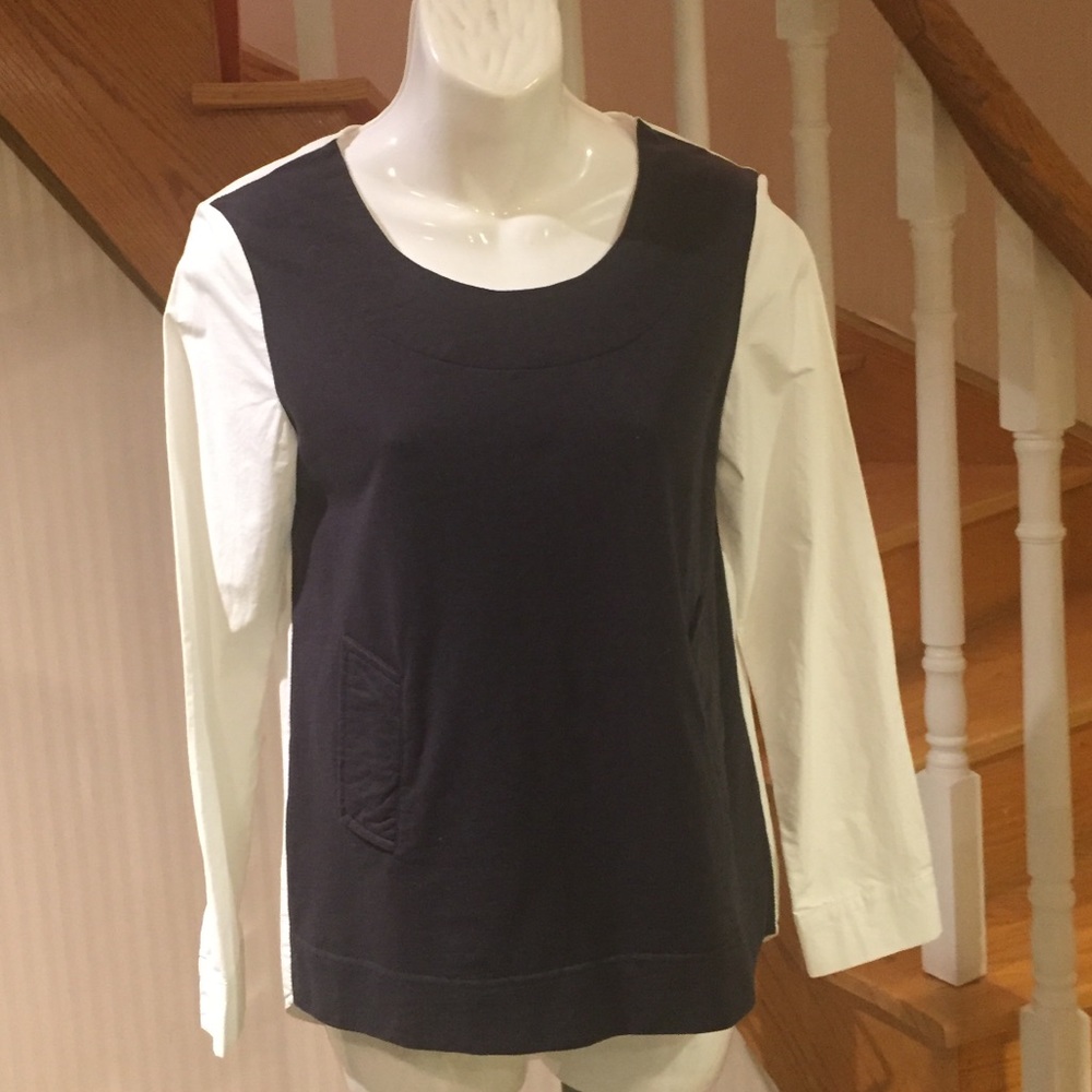 NWOT pullover style Long sleeve white & black front faux 2 in one top